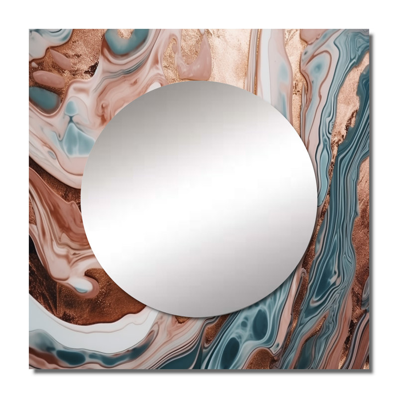 Luberdie - Grand miroir mural carré en marbre abstrait pour chambre à coucher, 29 po x 29 po