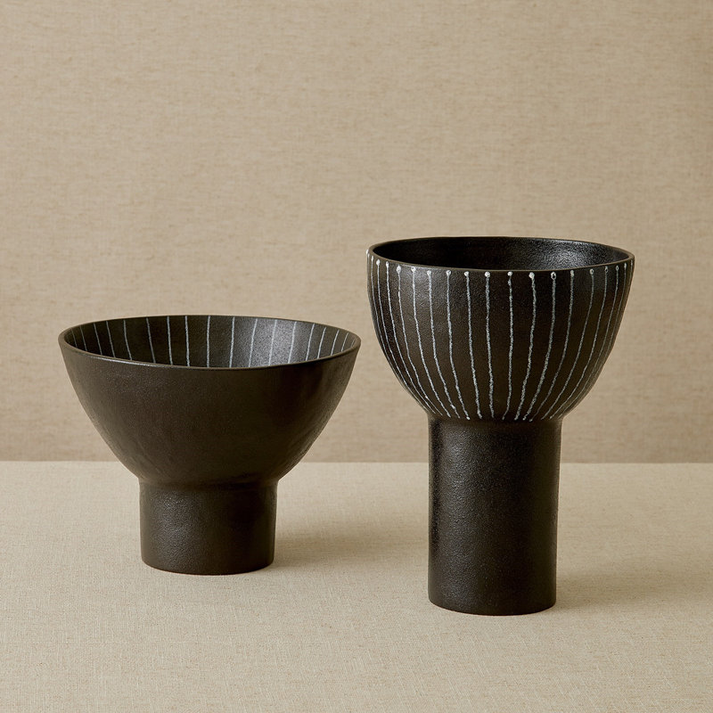 Cinder Footed Bowl-Striped-Sm, 13"H x 10"W x 10"D