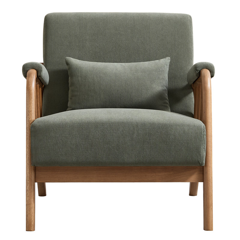 Salma 27.17" Wide Modern Upholstered Solid Wood Accent Chair With An Extra Pillow, Green Corduroy
