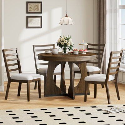 Table de salle à manger ronde pour 4 avec chaises, ensemble de table de salle à manger extensible avec rallonge centrale amovible de 16 po