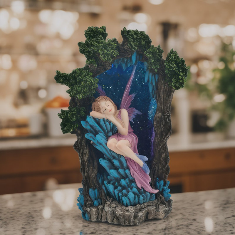 10.25"H LED Fairy Sleeping in Cave Backflow