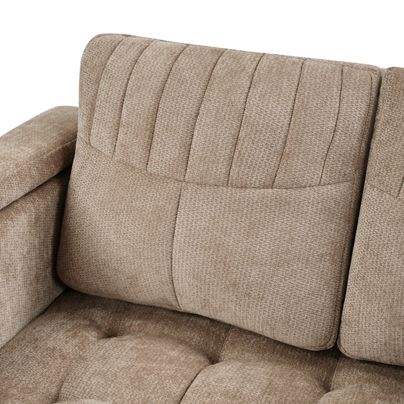 Canapé-lit convertible en méridienne incurvée de 139 cm (54,7 po) avec assise capitonnée et coussins amovibles, bruns, idéal pour le salon.