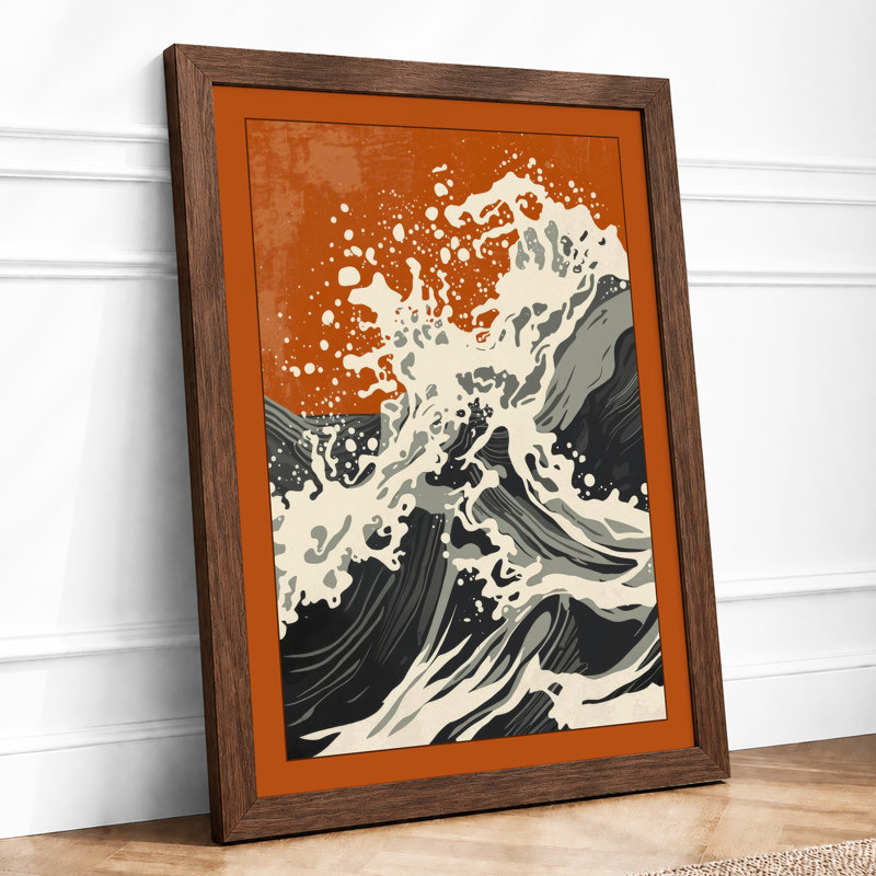 Wave In Motion Japandi - Print, A2 - 59.4 x 42.0 cm, Walnut