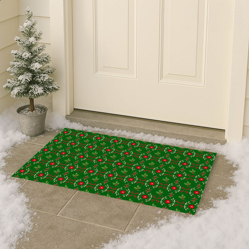 Paillasson Botanical Poinsettia, Vert, L 24 po x L 17 po