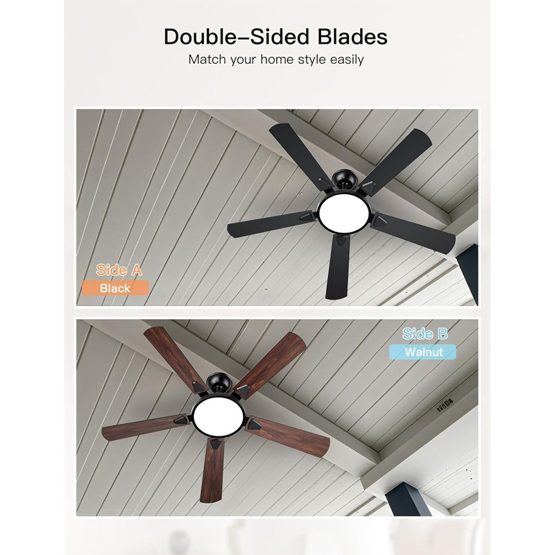 Ventilateurs de plafond avec lumières, ventilateur de plafond de 52 pouces avec lumière et télécommande, 3CCT, ventilateur de plafond silencieux réversible à courant continu, à intensité variable, moderne noir pour chambre à coucher, salon, cuisi