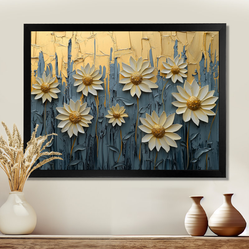 «Paint Effect On Golden Glow Sunflowers II» - art mural tournesols, H 30 po x l 40 po, Noir, noir, noir, noir
