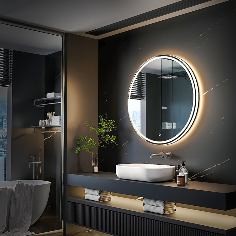 KWW Large Modern Round Illuminated Dimmable LED Anti Fog Makeup Bathroom  Vanity Mirror  Reviews Wayfair Canada