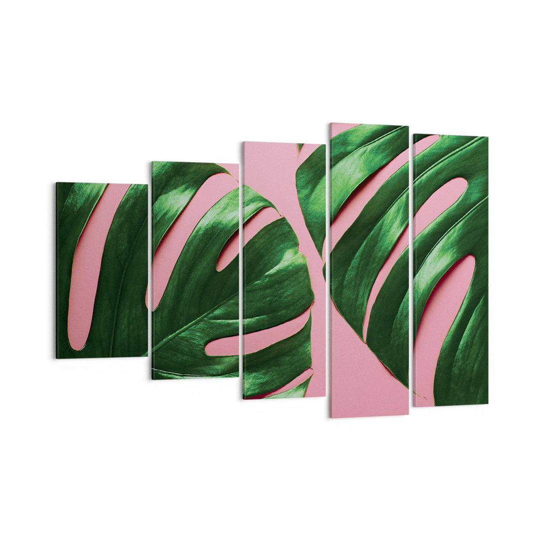 5-tlg. Leinwandbilder-Set Monstera Leaf Pink