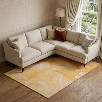 10' X 14' Orange And Ivory Abstract Washable Area Rug With UV Protection