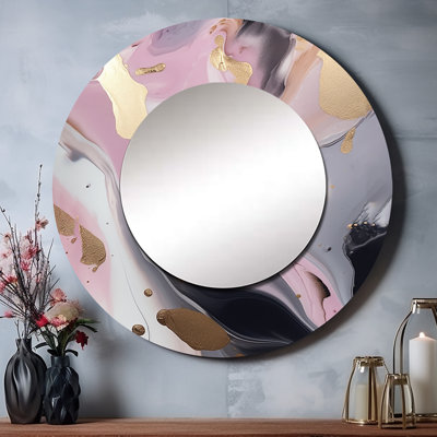Pink And Gold Inner Worlds Of Marble I - Abstract Marble Round Mirror Wall Decor_MTMIR59998