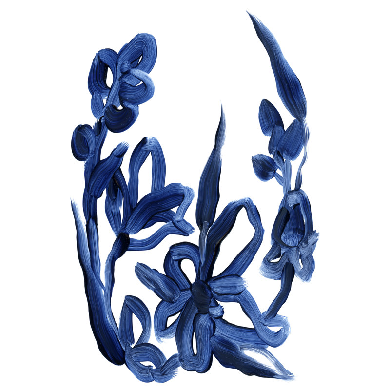 Indigo Brush Blooms II by June Erica Vess - Wrapped Canvas Painting, 122cm H x 81cm W
