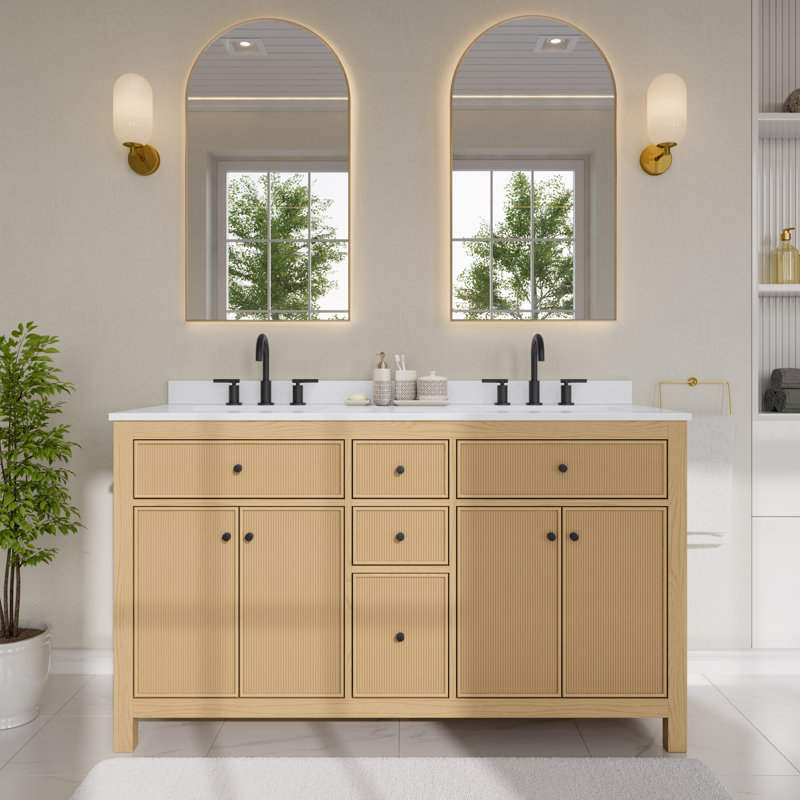 Pendry 60" Freestanding Double Bathroom Vanity with Cultured Marble Top, Matte Black