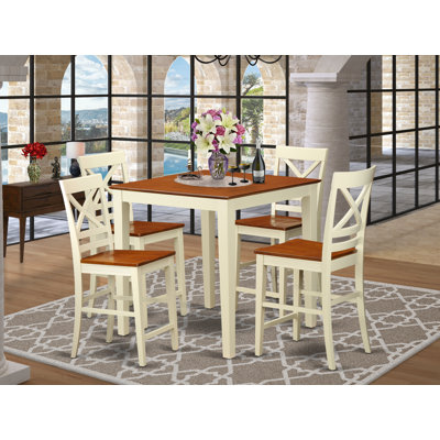 5 Piece Kitchen Counter Set Includes a Square Dining Room Table and 4 Dining Chairs, Buttermilk & Cherry