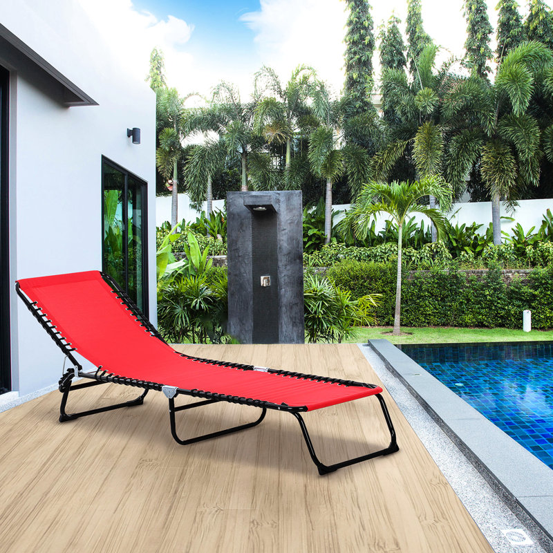 Chaise longue pliante Beach Sun. 4 dossier inclinable, filet respirant et siège élastique. Extérieur rouge 4 positions, avec coussin, support. Pour la piscine, la plage.