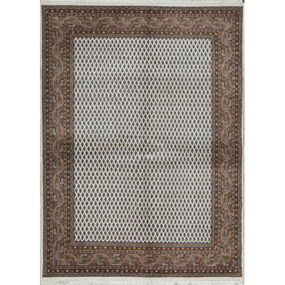 Tapis brun et blanc de haute qualité noué à la main