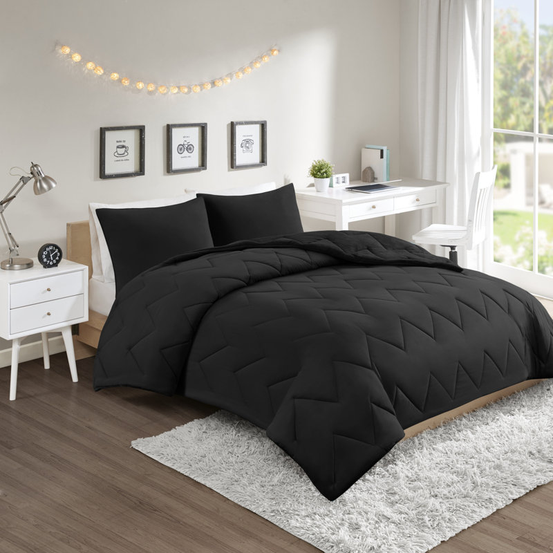 Ensemble d’édredon réversible, Édredon très grand et 2 taies décoratives, Noir