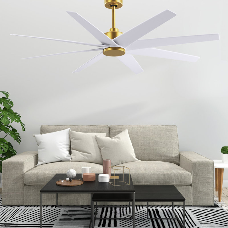Ariella - Eight Blade Ceiling Fan - Brushed Brass Finish - Matte Black Blades, Matte White, Brushed Brass