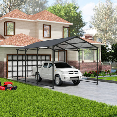 1015 Ft Galvanized Steel Roof Metal Garage Canopy - Vehicle Storage Outdoor Heavy Duty Carport For Durability