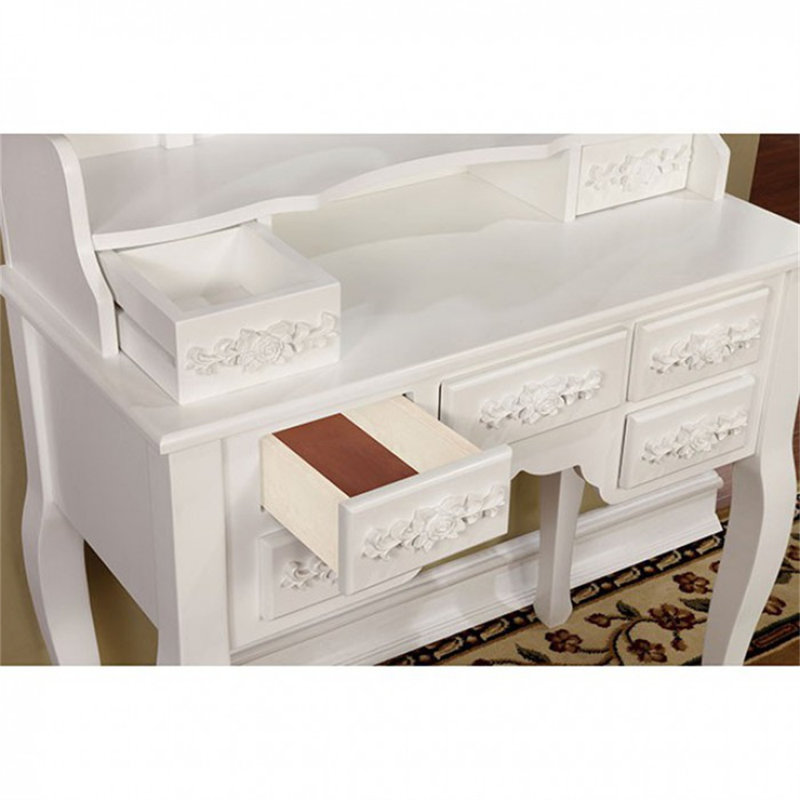 Ensemble de coiffeuse avec tabouret et miroir Tyner, Blanc