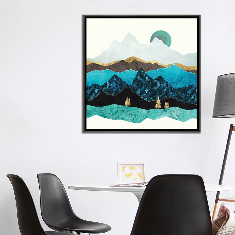 Sarcelle après-midi - impression d'art graphique, Aucun mat, H 37 po x l 37 po x P 1,5 po, Toile avec cadre gris