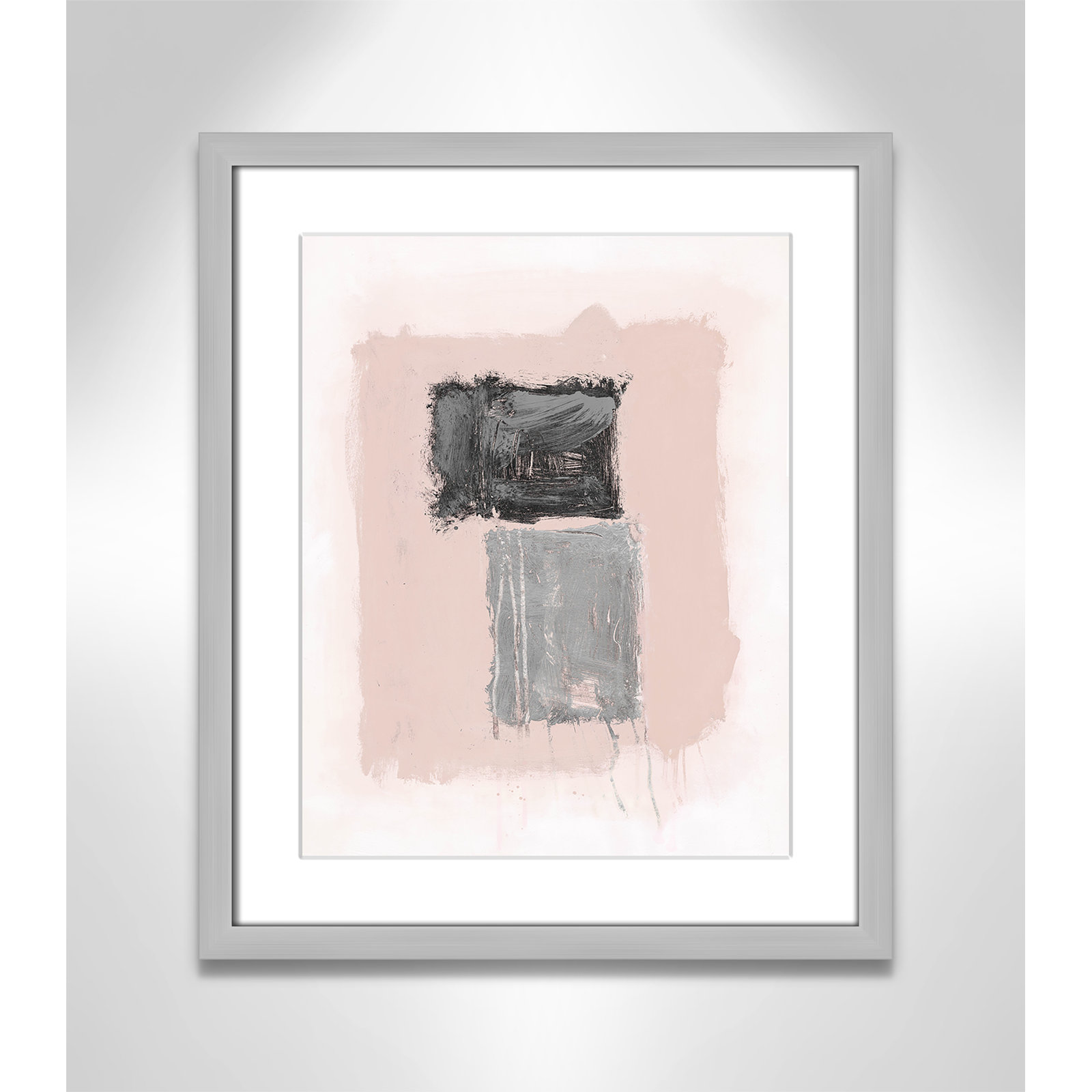 Pink, Black and Silver Shimmer II Print, 19" H x 16" W x 1.25" D, Silver Matted Picture Framed