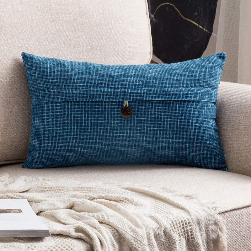 Housse de coussin rectangulaire en lin texturé, Bleu