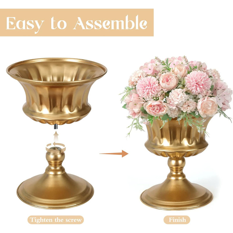 Set Of 10 Gold Metal Vases
