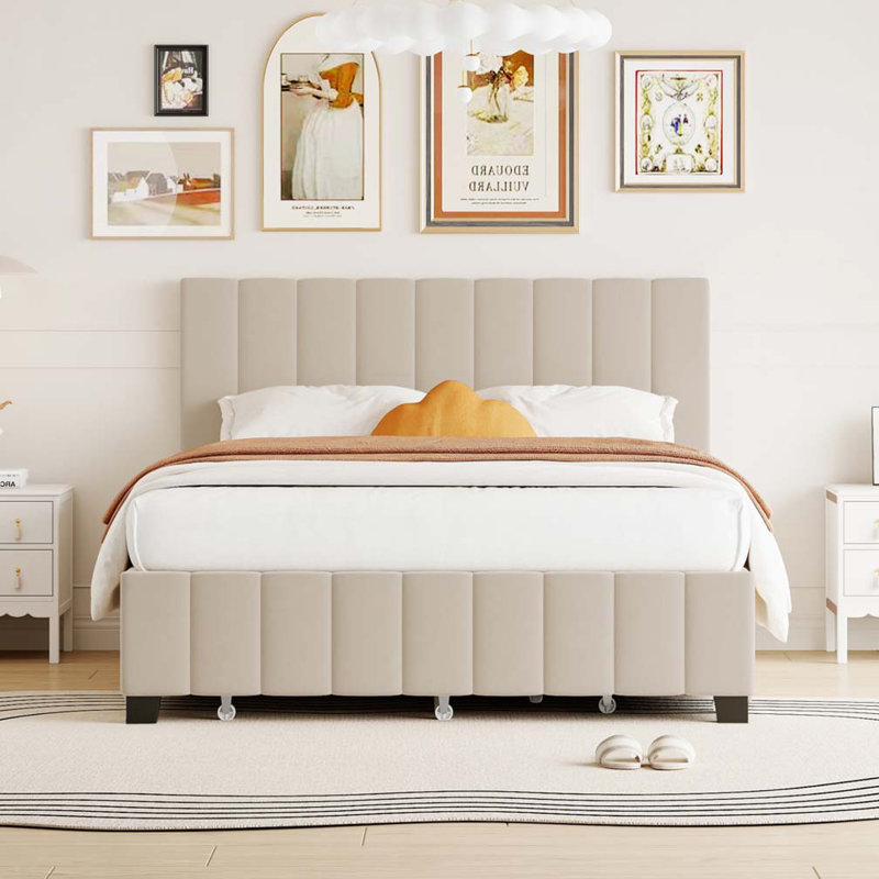 Lit plateforme tapissier Chavanne, Beige