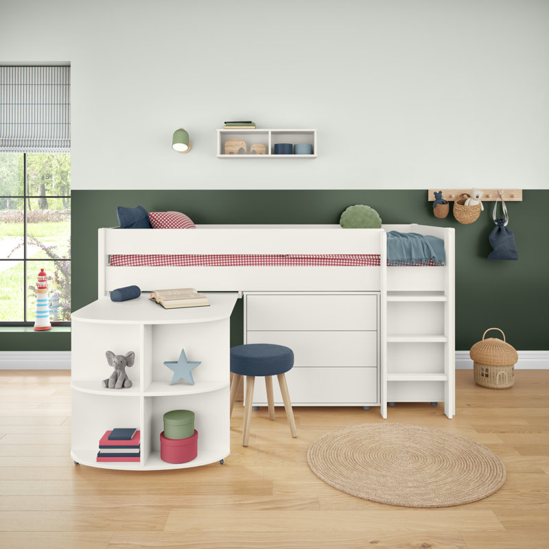 Uno Midsleeper with a Pull Out Desk, 3 Drawer Chest and Cube Unit