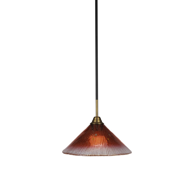 Luminaire suspendu en verre Averyon Paramount, Framboise, H 9,75 po x l 12 po x P 12 po, Noir mat / laiton