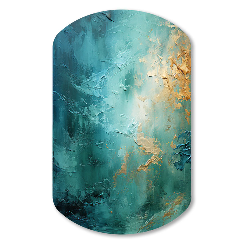 Teal Oasis III - paysages grand art mural en métal asymétrique, impression d'art moderne cylindrique