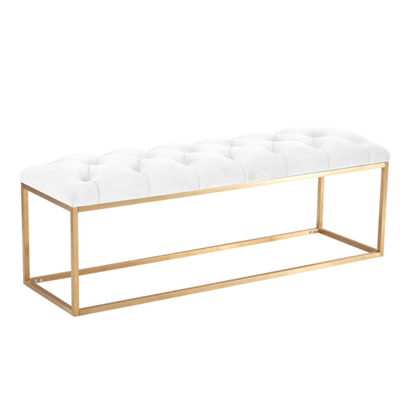 Velvet Upholstered Bench, White