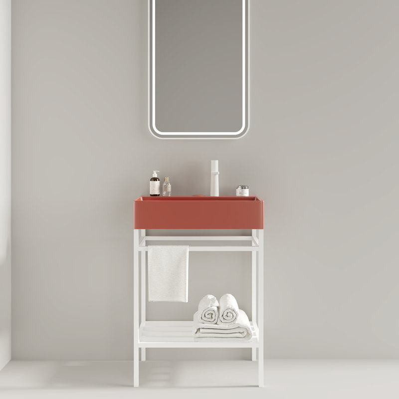 Meuble-lavabo autoportant avec lavabo en céramique, Blanc, Mauve