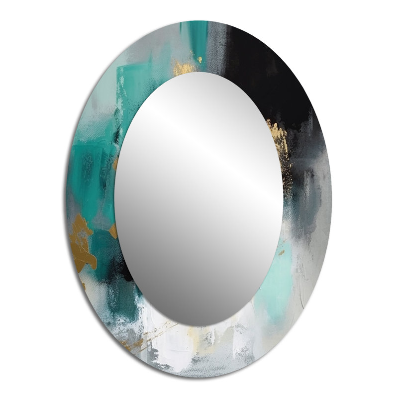Miroir mural ovale moderne bleu et turquoise, 40 po x 30 po