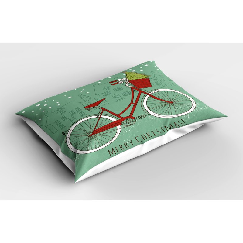 Christmas Retro Bike Almond Green Red White Pillow Shams 2 Pack