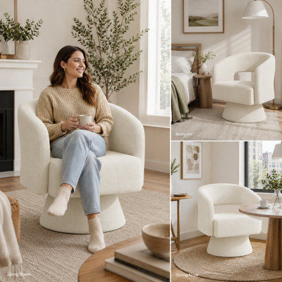 Swivel Barrel Accent Chair,oversized Teddy Upholstered Round Swivel Chair,modern Luxury 360 Degree Living Room Vanity Chair For Bedroom Office,beige