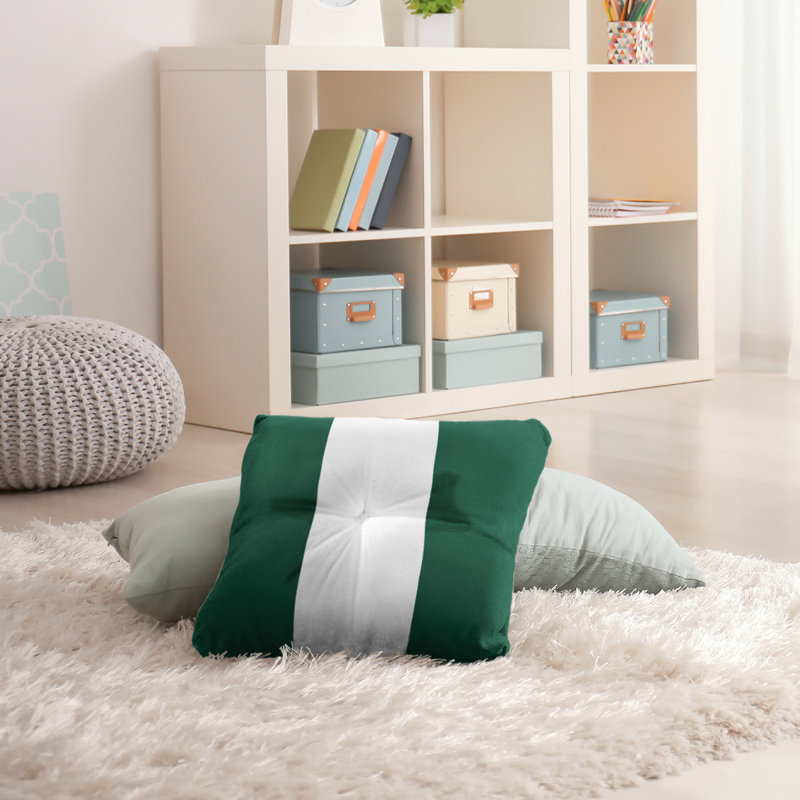  Tufted Floor Pillow, 26" x 26", Green/White