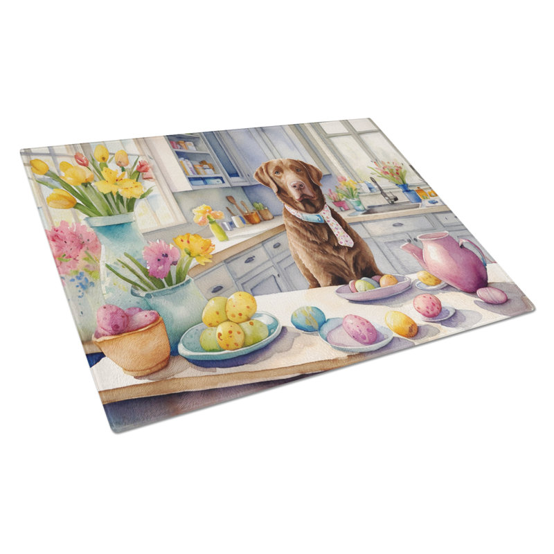 Decorating Easter Chesapeake Bay Retriever Glass Cutting Board