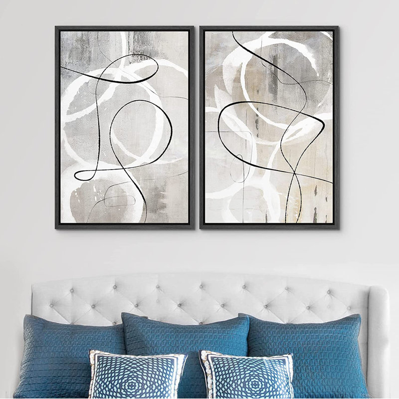 Ensemble de 2 peintures encadrées sur toile, H 24 po x l 32 po x P 1,5 po, Noir