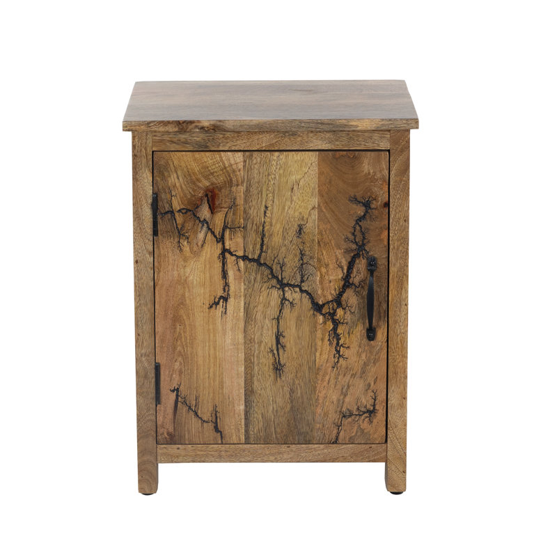 24'' Mango Wood Cabinet with Fractal Burn Finish and Storage Shelves