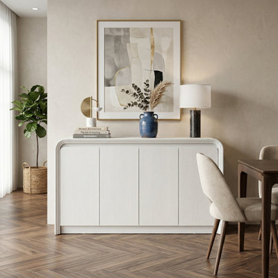 Armoire buffet à 4 portes en MDF blanc avec rangement Curved Edge