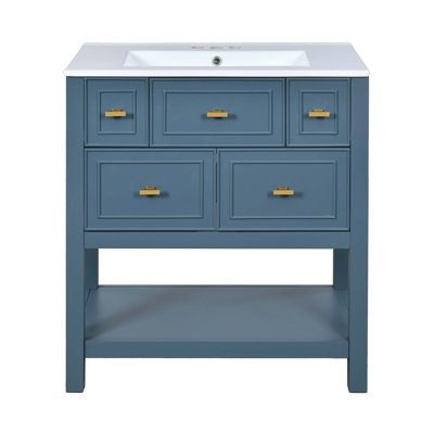 Ensemble de meuble-lavabo simple 30 po avec 5 tiroirs, ensemble de meuble-lavabo autoportant avec cadre en bois massif 30 po