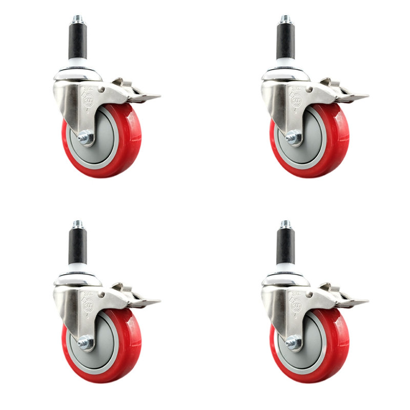 Jeu de roulettes extensibles en poly, Rouge, H 4 po x l 4 po