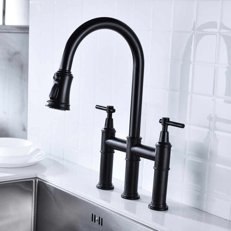 Robinet pont noir mat - deux poignées pour un débit précis et un ajustement de la température du lavabo avec une buse rotative à 360 degrés et une zone de nettoyage étendue