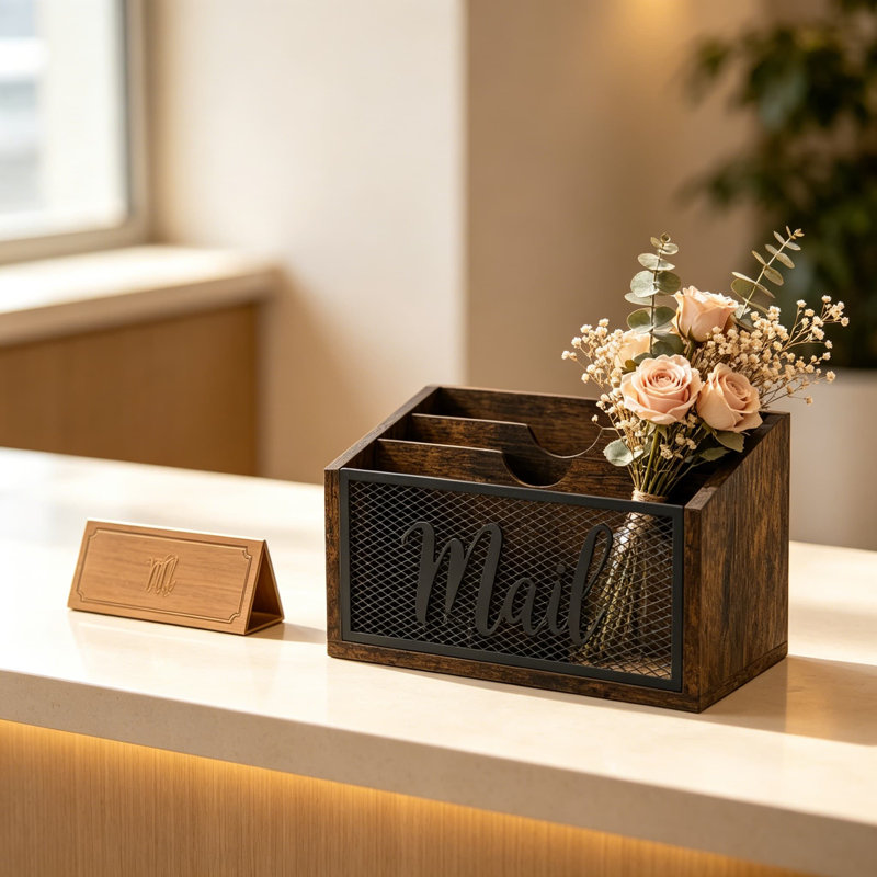 Comptoir organisateur de courrier, support de courrier pour bureau, panier de courrier de bureau avec trois fentes, trieur de courrier mural, organisateurs de bureau et accessoires pour classeur, brun rustique