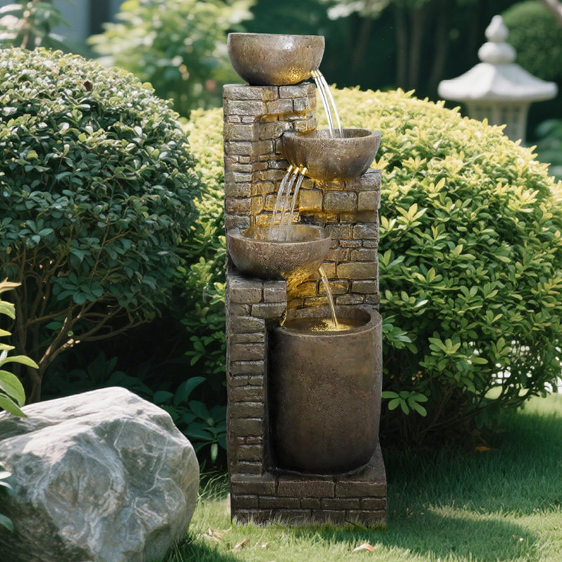 4-Tiers Indoor/Outdoor Garden Water Fountain - 38.2Inches Modern Floor-Standing Cascading Water Feature - Suitable For Deck, Patio, Porch, Yard Decor