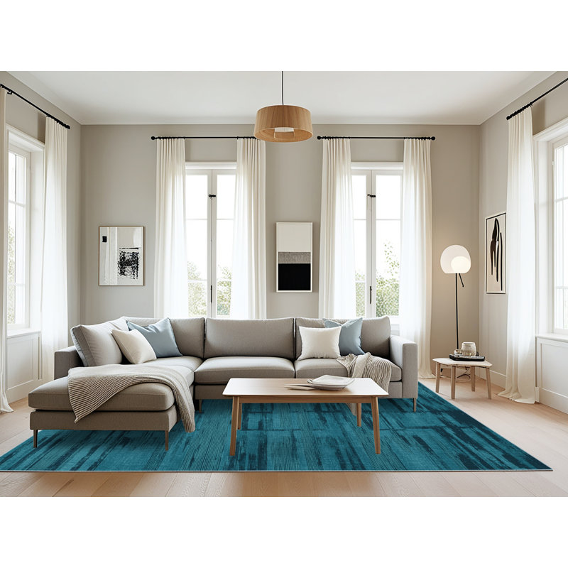 Machine Washable Abstract Blue Area Rug, Rectangle 8' x 12'