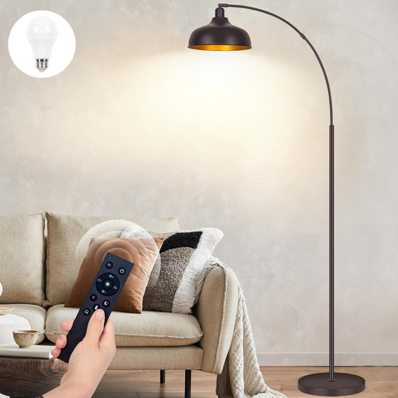 Arched LED Floor Lamp With Remote, Dimmable Brightness, Foot Switch For Living Room, Bedroom, Gold