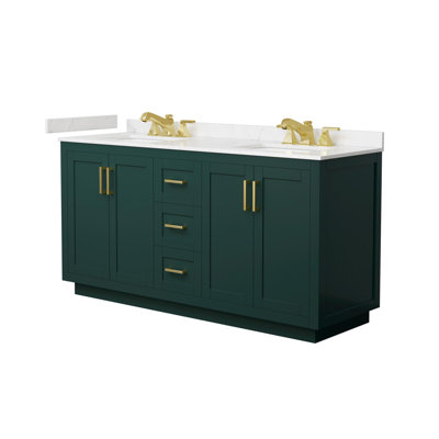 Meuble-lavabo double autoportant de 66 po avec plateau en marbre Miranda