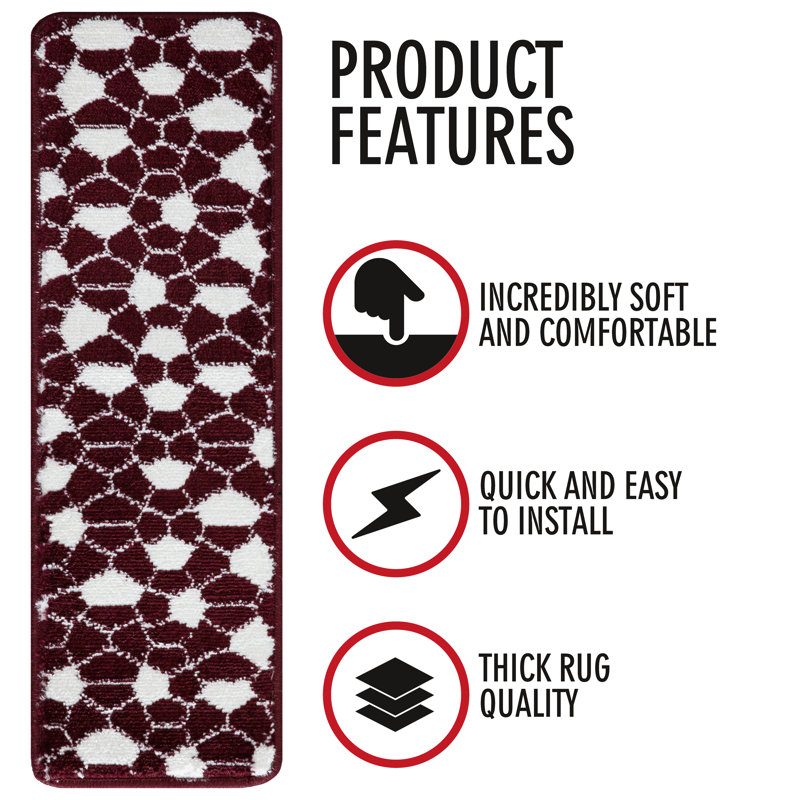 tapis d'escalier doux et vibrant en treillis Alldredge, Rouge